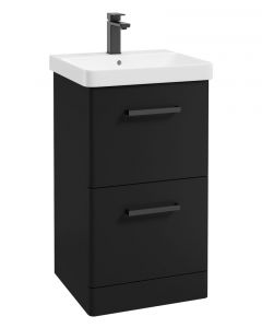 Kora Floor Standing 2 Drawer Vanity Unit Matt Black with Black Handles - 50cm