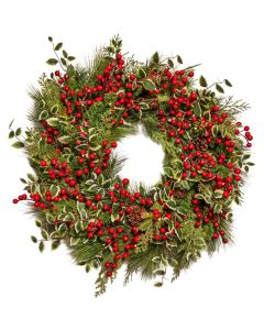 Hollyberry - 26" Wreath 50 Warm White Prelit 5mm Bulbs
