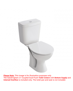 Sandringham 21 Close Coupled Dual Flush Toilet Cistern Only with Bottom Supply and Internal Overflow - 4/6 Litres