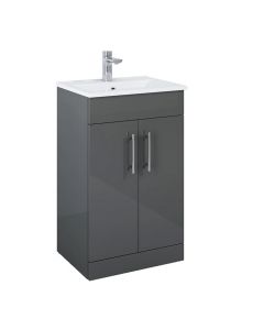 Belmont Square 50cm Floor Standing 2 Door Vanity Unit & Basin - Gloss Grey | SQBEL50GG