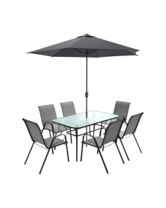 Steel Frame 8-Piece Garden Furniture Dining Set with Parasol - Black & Grey | EA78593