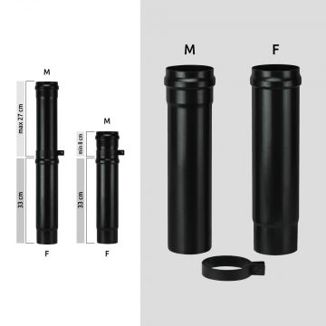 80mm Adj 350-580mm Matt Black Pellet Pipe
