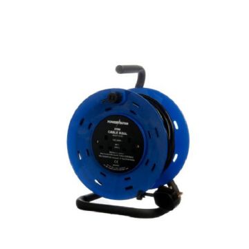 Powermaster 25m Open Cable Reel Cassette - 13 Amp 2 Gang -  Blue