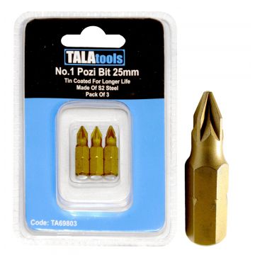 Tala 25mm PZ2 Tin Coated Bit Pk3