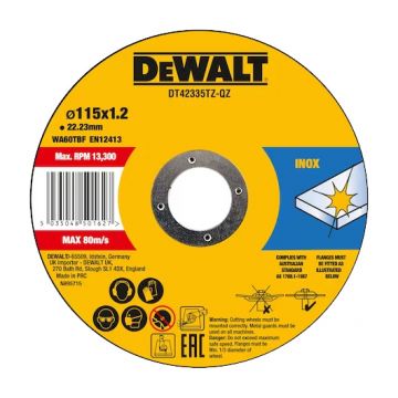 DeWalt Inox Cutting Disc  - DT42335TZ - 115 x 1.2 x 22.3mm (Tin of 10)