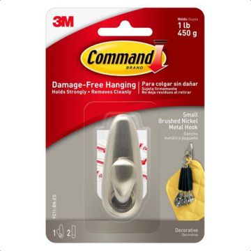 Small Brushed Nickel Metal Hook comes with Command Strips