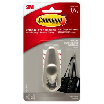 Medium Brushed Nickel Metal Hook comes with Command Strips