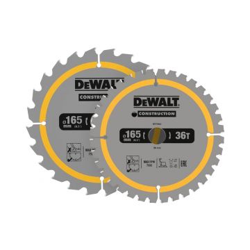 Dewalt Construction Circular Saw Blade Twin Pack - 165mm x 20mm - 24t 36t