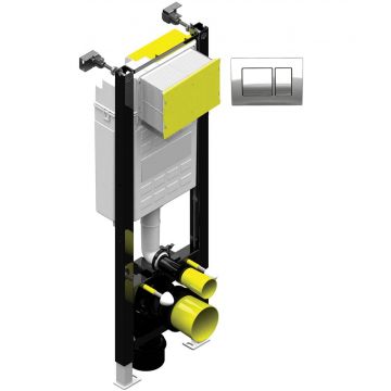 Fastfix Frame H1100-1300 for Wall Hung WC comes with Rect Chrome Push Plate T074113p43
