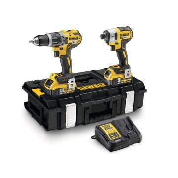 Dewalt Brushless Combi Drill & Impact  Driver Kit - 2 X 5Ah batteries, 4A charger & Case