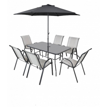 Sorrento 8 Piece Table And Chair Set - Cool Grey 