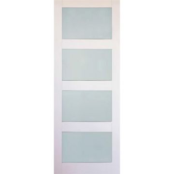 Indoors Kirkland Shaker 4 Panel Etched Glazed Door - White - 80 Inch x 32 Inch (2032mm x 813mm)
