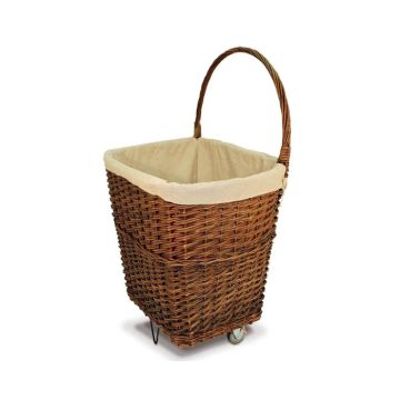 De Vielle Large Natural Wicker Basket Firelog Cart on Wheels with Canvas Liner | DEF057553