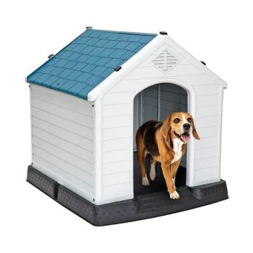 De Vielle Large Outdoor Dog Kennel - White & Blue | ZXP413