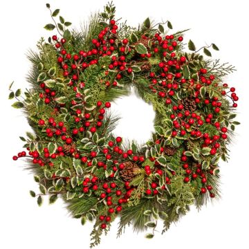 Hollyberry - 26" Wreath 50 Warm White Prelit 5mm Bulbs