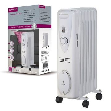 De Vielle Classic 1500W 7 Fin Oil Radiator - White | DEF057232