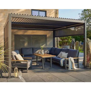 Norfolk Leisure Royce Cube 4m x 4m Aluminium Garden Gazebo with LED Lights & Screens | Grey