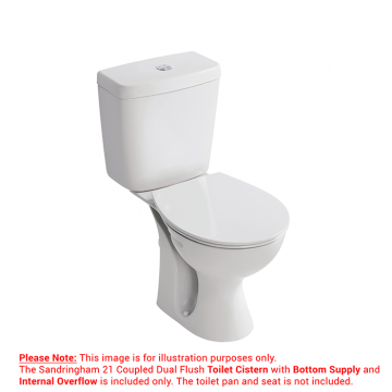 Sandringham 21 Close Coupled Dual Flush Toilet Cistern Only with Bottom Supply and Internal Overflow - 4/6 Litres