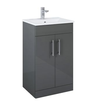 Belmont Square 50cm Floor Standing 2 Door Vanity Unit & Basin - Gloss Grey | SQBEL50GG