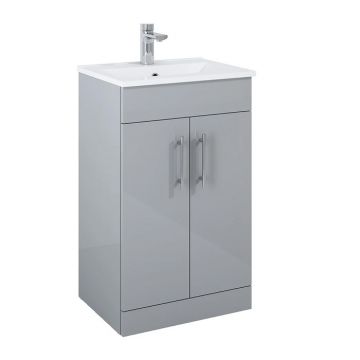 Sonas Belmont Square 50cm Floor Standing 2 Door Vanity Unit - Gloss Light Grey | SQBEL50LG