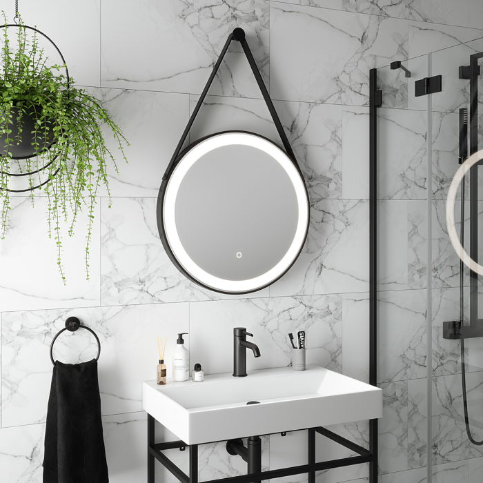 Tema Florence IP44 Black Round 60cm Mirror