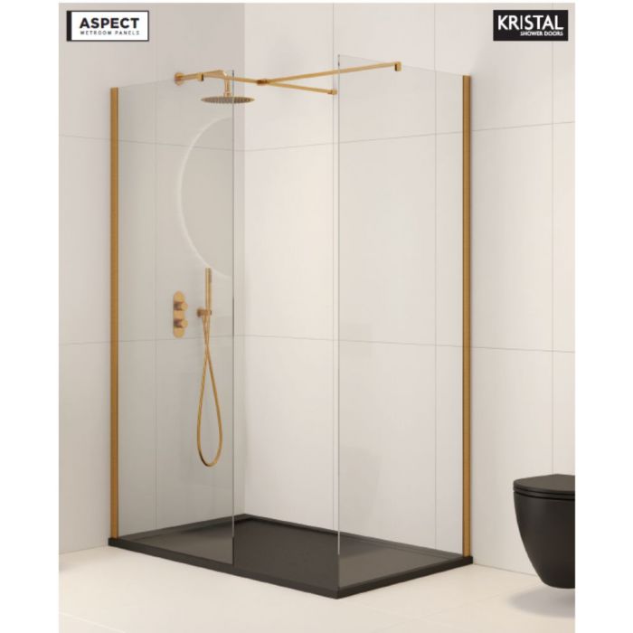 Sonas Aspect Wetroom Panel Brushed Gold - 800mm