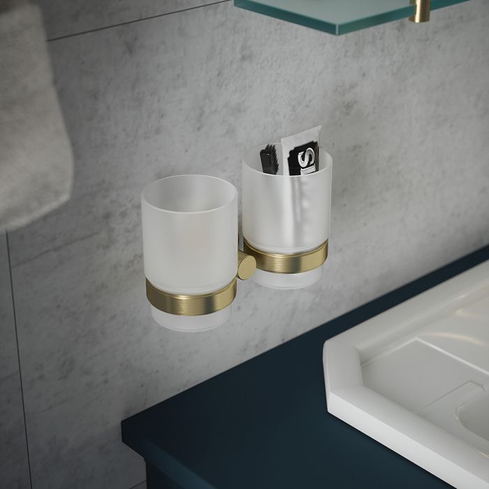 Haceka Kosmos Double Tumbler Holder Brushed Gold