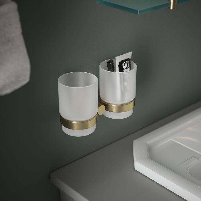 Haceka Kosmos Double Tumbler Holder Brushed Gold