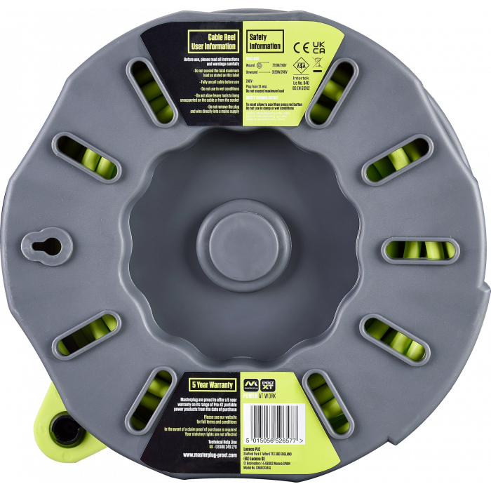 Masterplug Pro XT 13 Amp 4 Gang Cassette Cable Reel - 10m - Green
