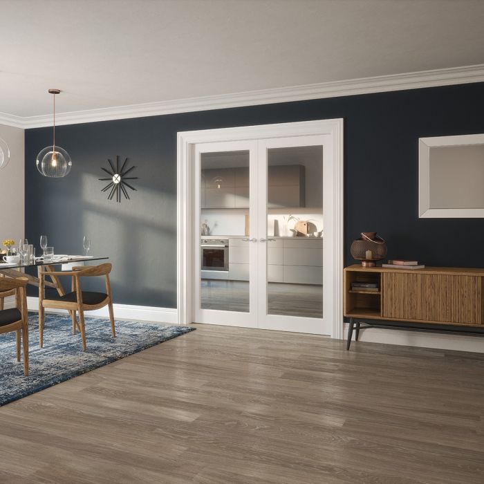 Indoors Kenmore Clear Glazed Single Panel Shaker Door - White - 78 Inch x 30 Inch (1981mm x 762mm)