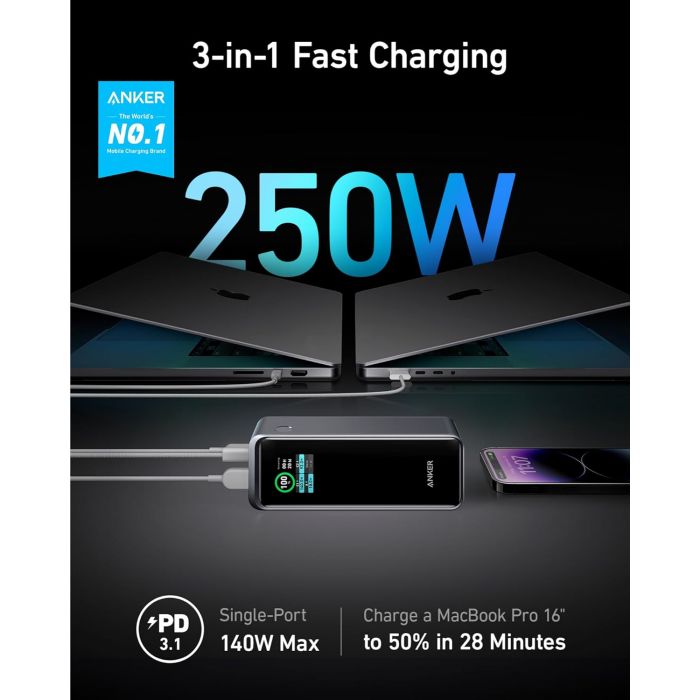 Anker Prime Power Bank 27650mah 250w with Smart Display | A1340011 Anker Prime Power Bank 27650mah 250w with Smart Display | A1340011