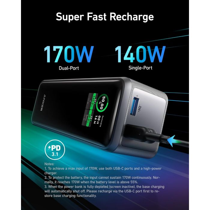 Anker Prime Power Bank 27650mah 250w with Smart Display