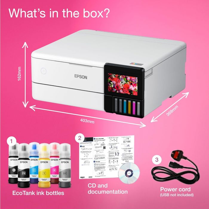 EcoTank A4 Wi-Fi Ink Tank Photo Printer - White | ET-8500