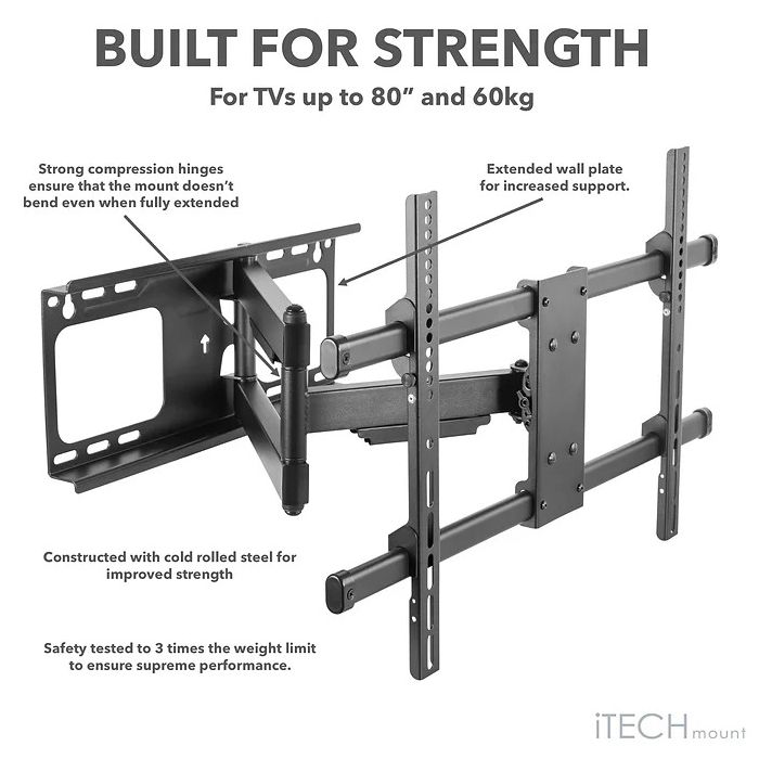 iTech Double Arm Wall Mount TV Bracket for 37" - 80" TVs | PTRB77