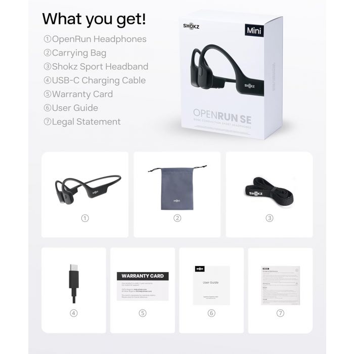 Shokz OpenRun Mini Open Ear Wireless Headphones - Black | 38-S806