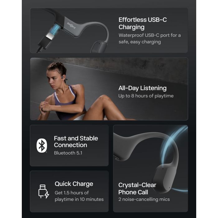 Shokz OpenRun Mini Open Ear Wireless Headphones - Black | 38-S806