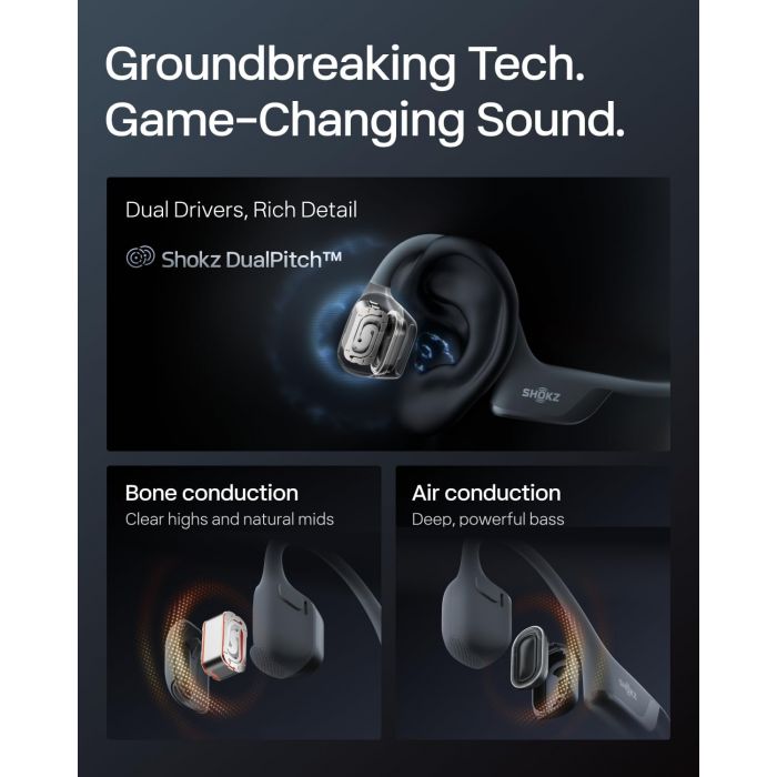 Shokz OpenRun Pro 2 Open-Ear Wireless Headphones - Black | 38-S820
