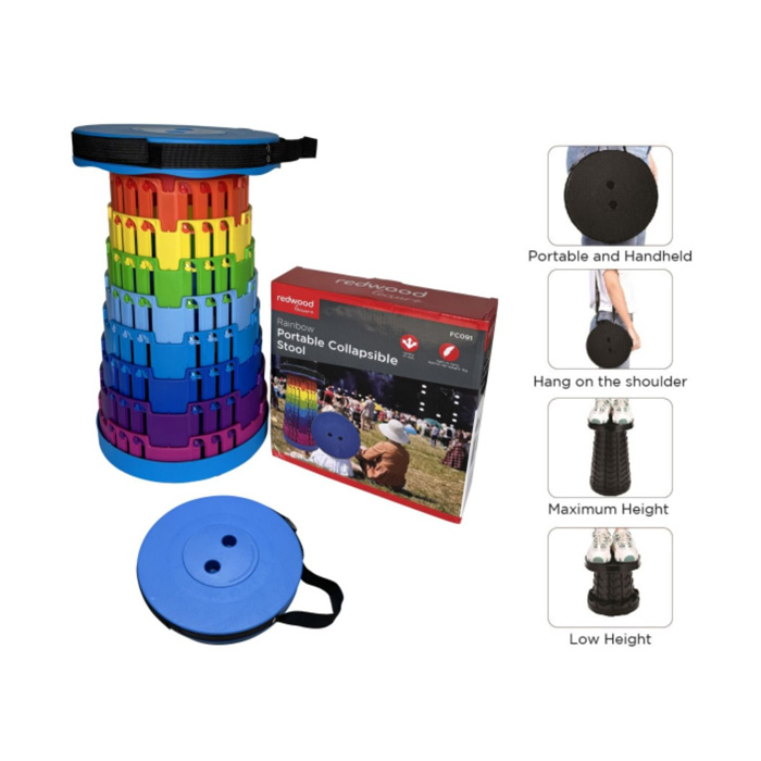 Redwood Rainbow Portable Collapsible Stool - Blue & Rainbow | BB