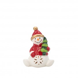 Snowman with LED Lights 11cm RED