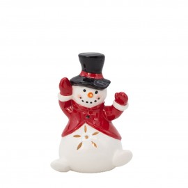 Snowman with Top Hat & LED Lights 11.5cm RED