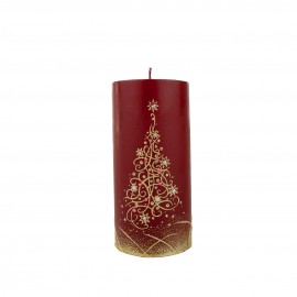Cylinder Candle With Christmas Tree 15cm RED
