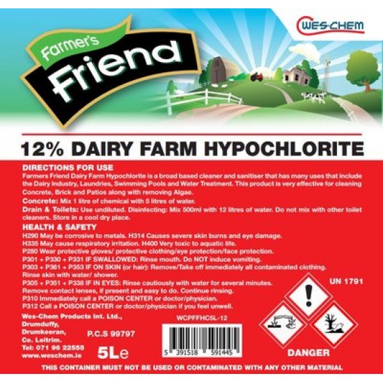 FARMERS FRIEND 10%-12% Dairy Farm Hypochlorite 5L | 29160