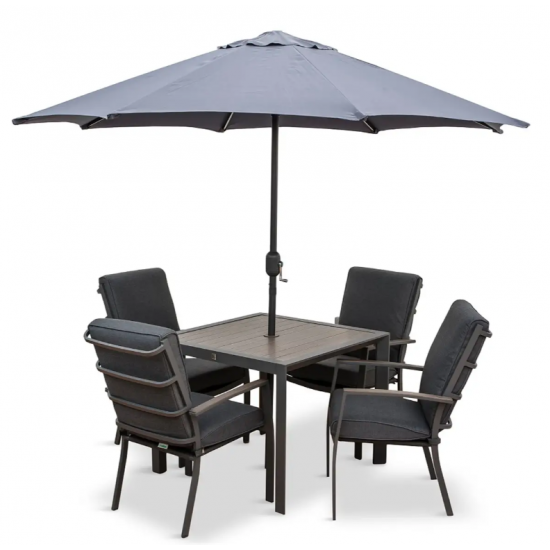 MILANO 4 Seat Dining Set with Highback Chairs & 2.5m Parasol | MNO/SET222