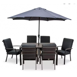 MILANO 6 Highback Armchairs With Rectangular Dining Table & Parasol | 413908
