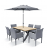 STOCKHOLM 6 Seat Dining Set with Armchairs & Deluxe 3m Parasol | STH/SET4