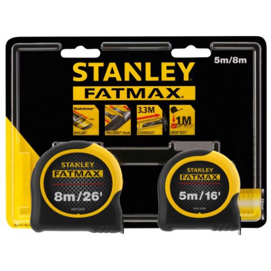 Stanley Fatmax Classic Builders Measuring Tape 8m & 5m Twin Pack | 50696