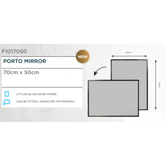 TEMA Porto Bathroom Framed Mirror 70x50 BLACK | F1017050