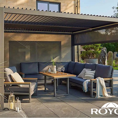Royce Cube Outdoor Garden Gazebo 3.6m x 4m - with Screens & Solar LED Lighting | C-47119